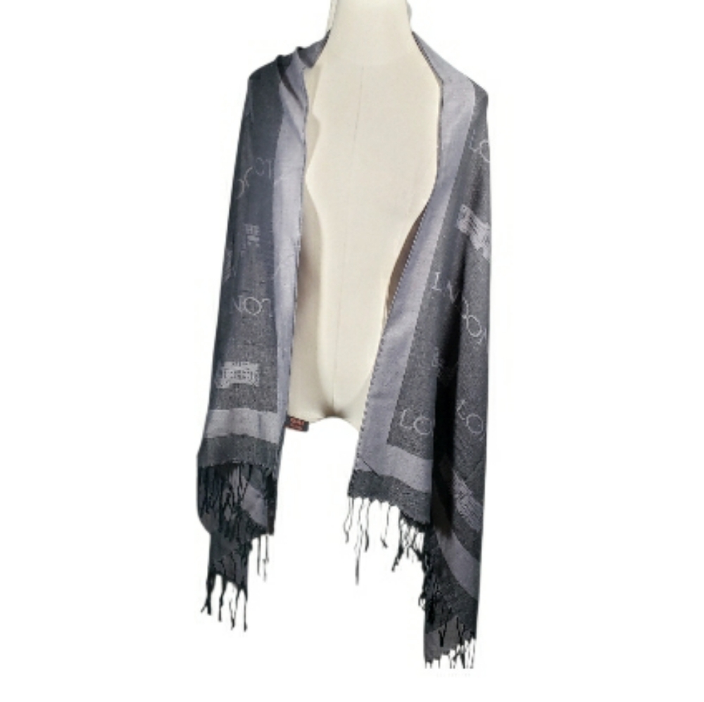 London Suvenire Long Fringe Grey Unisex Scarf Flawed Landmarks Grey Tones OS